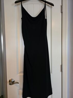 Sleek Black Cowl Midi Slip Dress
